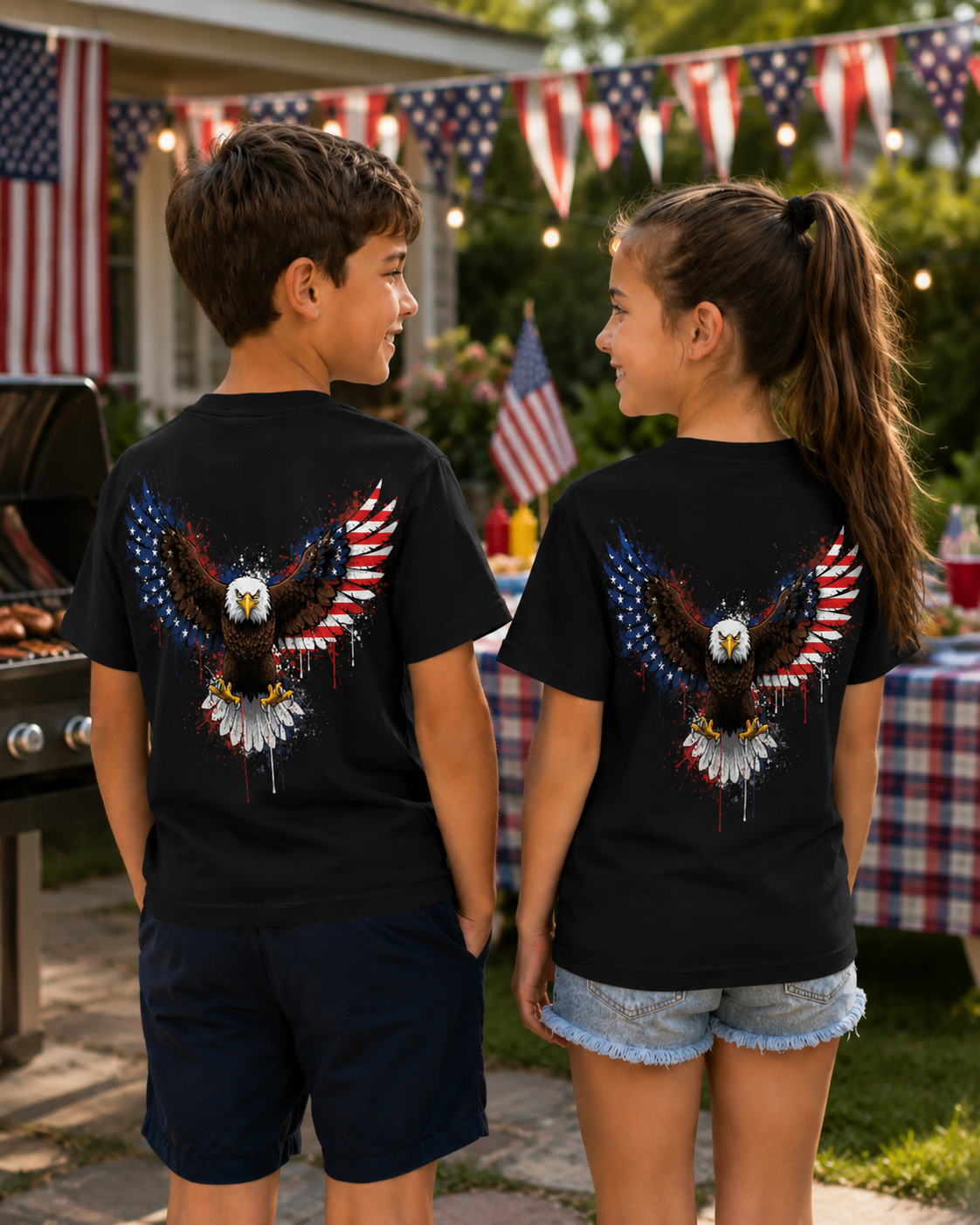 Patriotic Eagle Back Print T-Shirt | USA Flag Eagle Graphic Tee