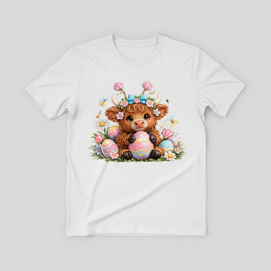 Cute Easter Highland Cow Shirt – Pastel Spring Graphic Tee