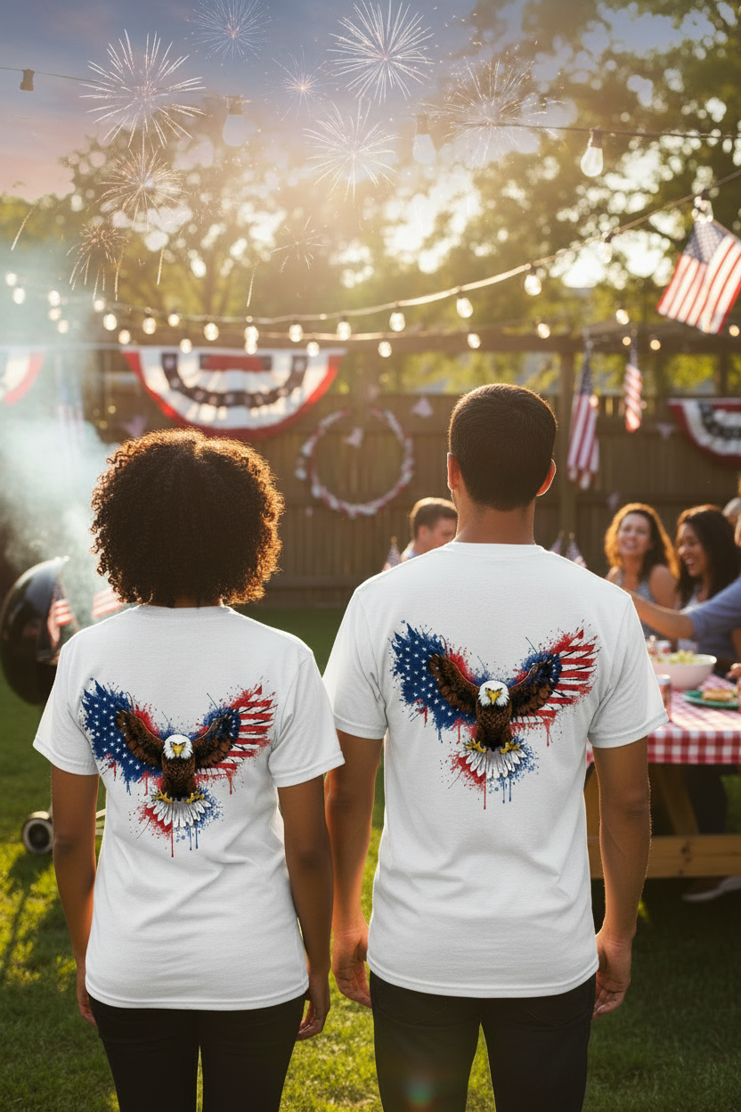 Patriotic Eagle Back Print T-Shirt | USA Flag Eagle Graphic Tee