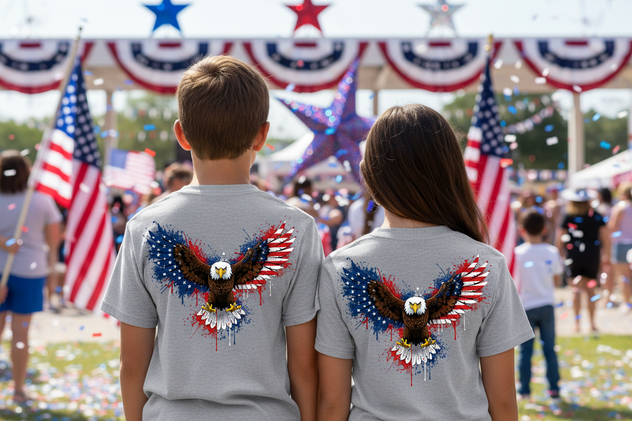 Patriotic Eagle Back Print T-Shirt | USA Flag Eagle Graphic Tee