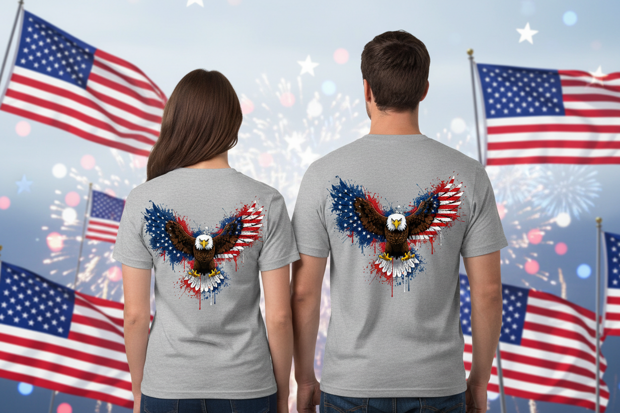 Patriotic Eagle Back Print T-Shirt | USA Flag Eagle Graphic Tee