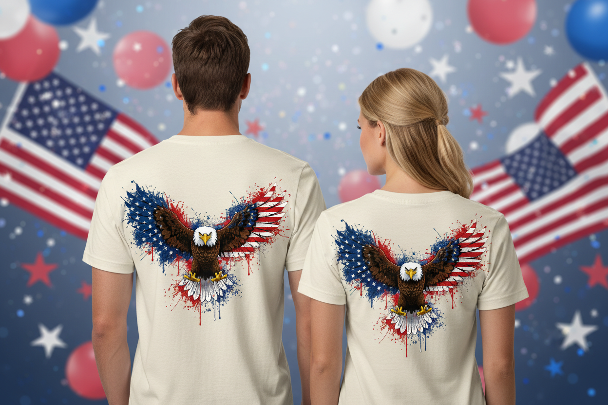 Patriotic Eagle Back Print T-Shirt | USA Flag Eagle Graphic Tee