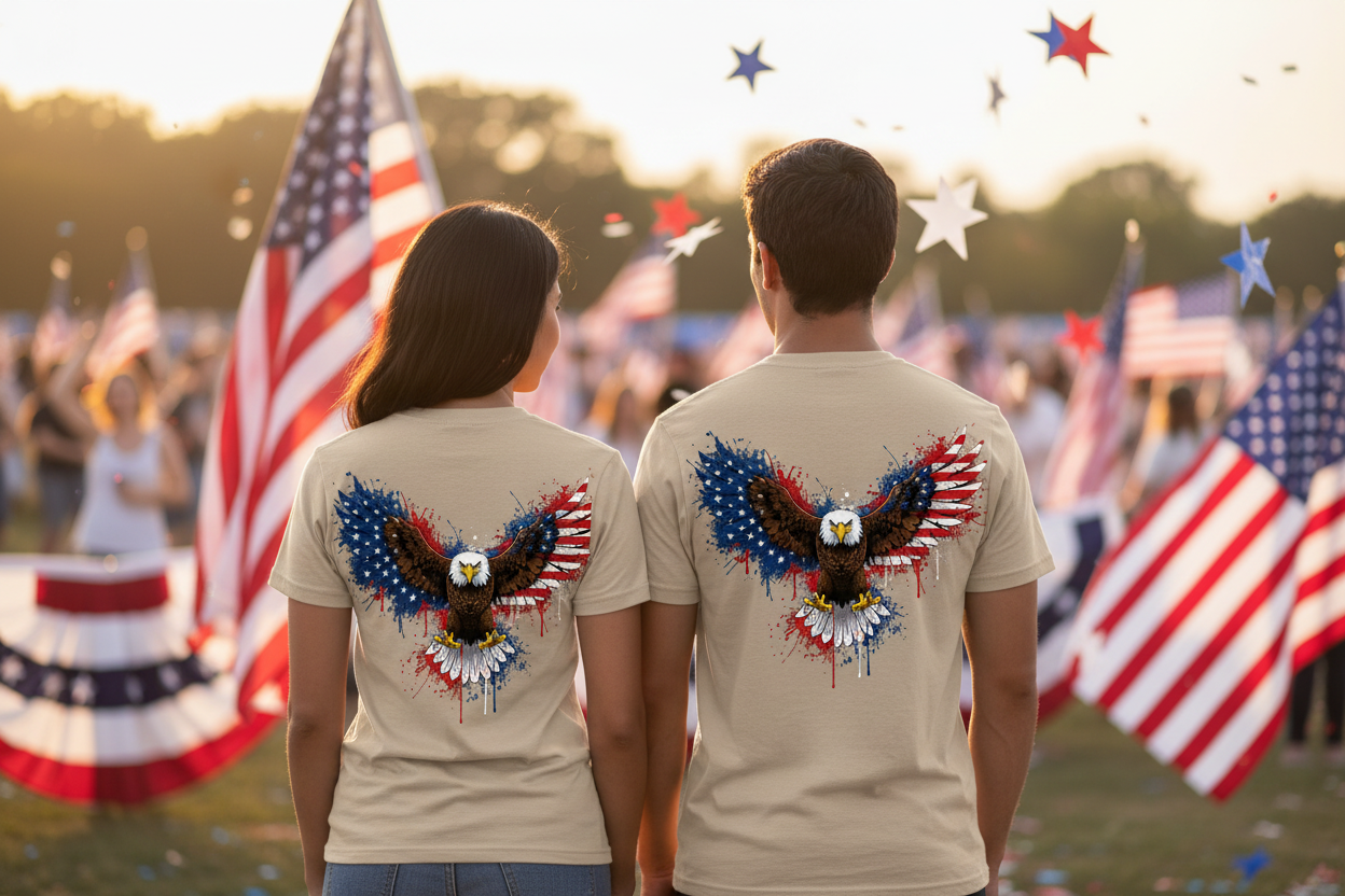 Patriotic Eagle Back Print T-Shirt | USA Flag Eagle Graphic Tee
