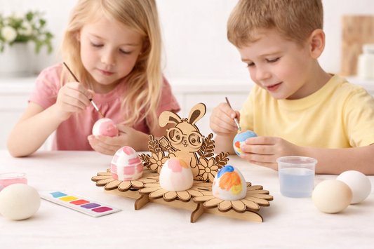 Paint-Your-Own Easter Egg Holder Craft Kit | Laser Cut Wooden Bunny Egg Display | DIY Easter Painting Activity for Kids & Families