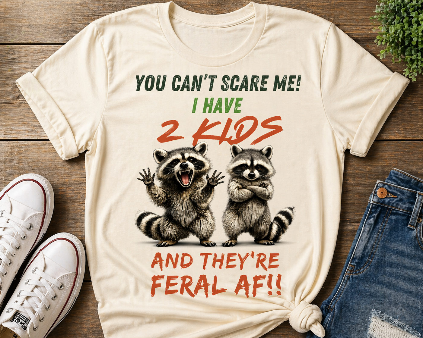 Custom Mom Shirt – You Can’t Scare Me I Have Kids & They’re Feral AF | Personalized Raccoon Shirt | Funny Mom Life Tee