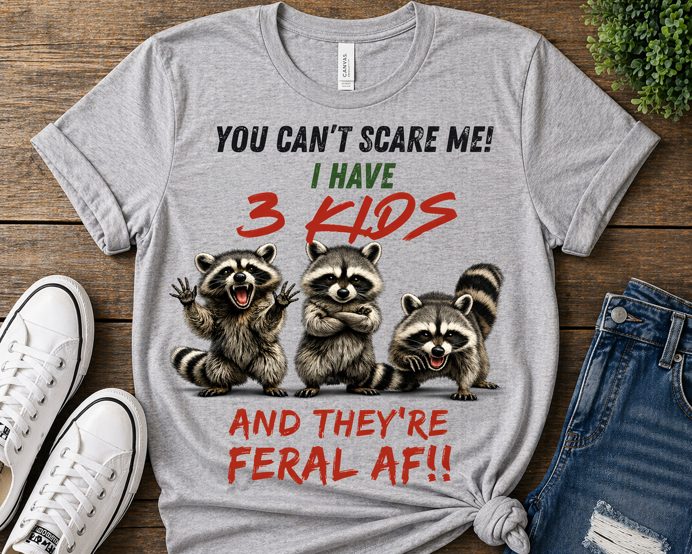 Custom Mom Shirt – You Can’t Scare Me I Have Kids & They’re Feral AF | Personalized Raccoon Shirt | Funny Mom Life Tee