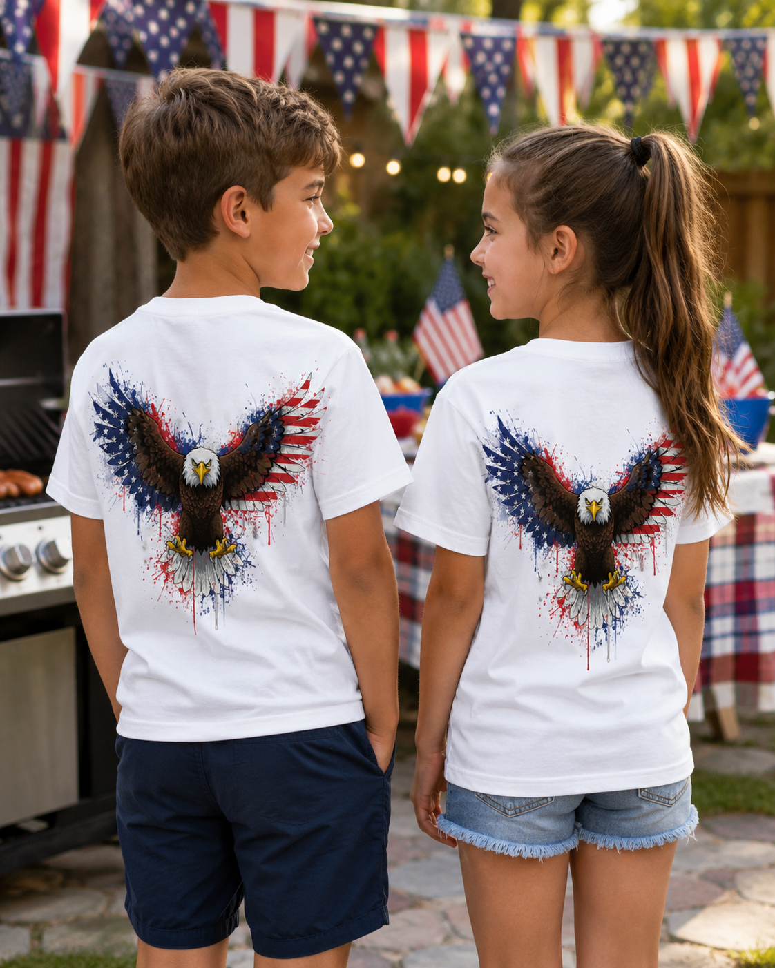 Patriotic Eagle Back Print T-Shirt | USA Flag Eagle Graphic Tee