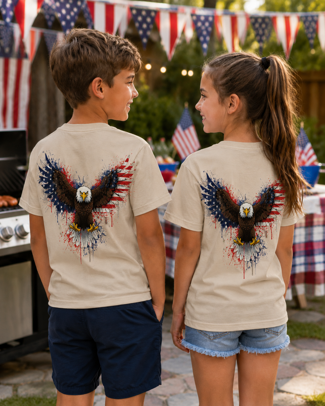 Patriotic Eagle Back Print T-Shirt | USA Flag Eagle Graphic Tee