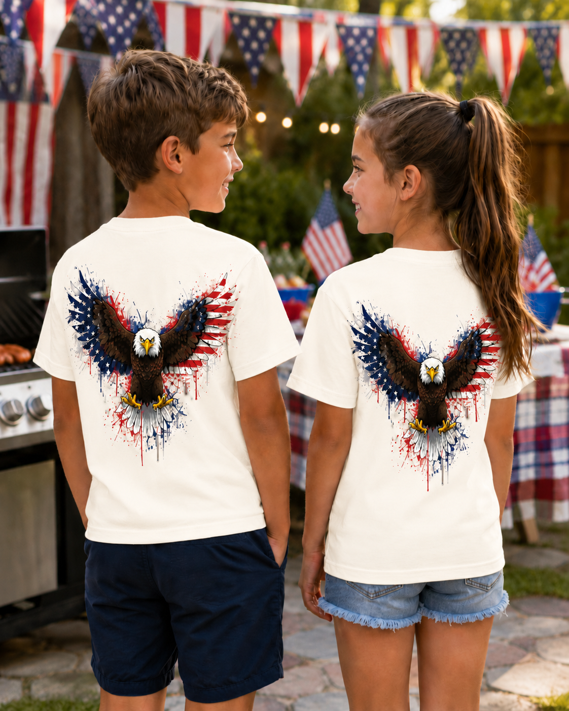 Patriotic Eagle Back Print T-Shirt | USA Flag Eagle Graphic Tee