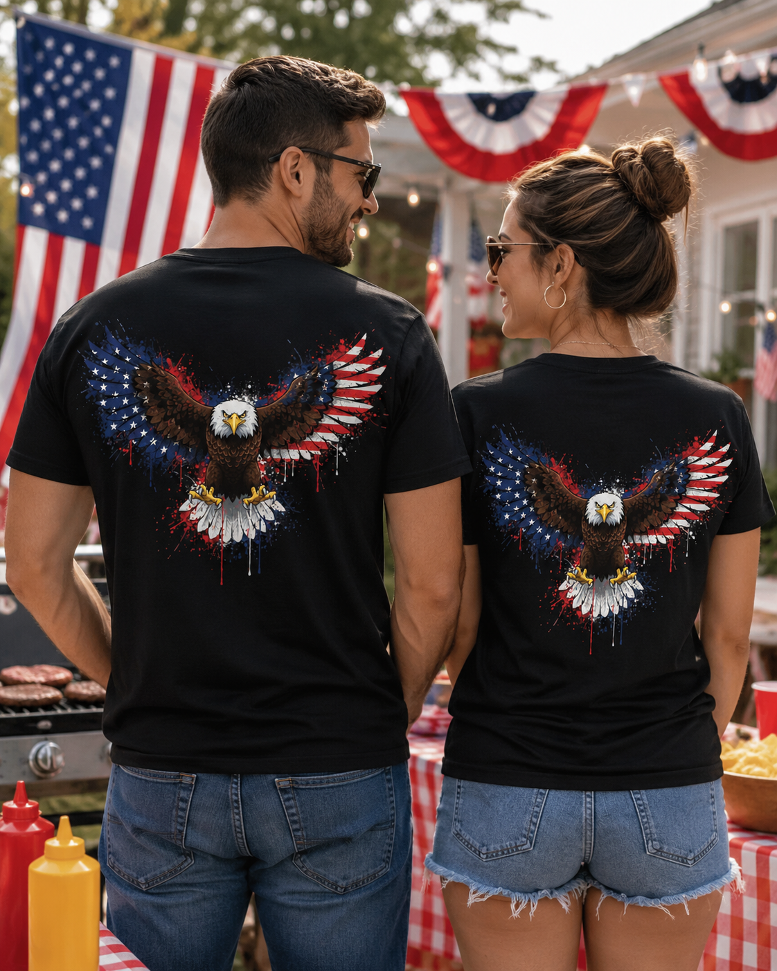 Patriotic Eagle Back Print T-Shirt | USA Flag Eagle Graphic Tee