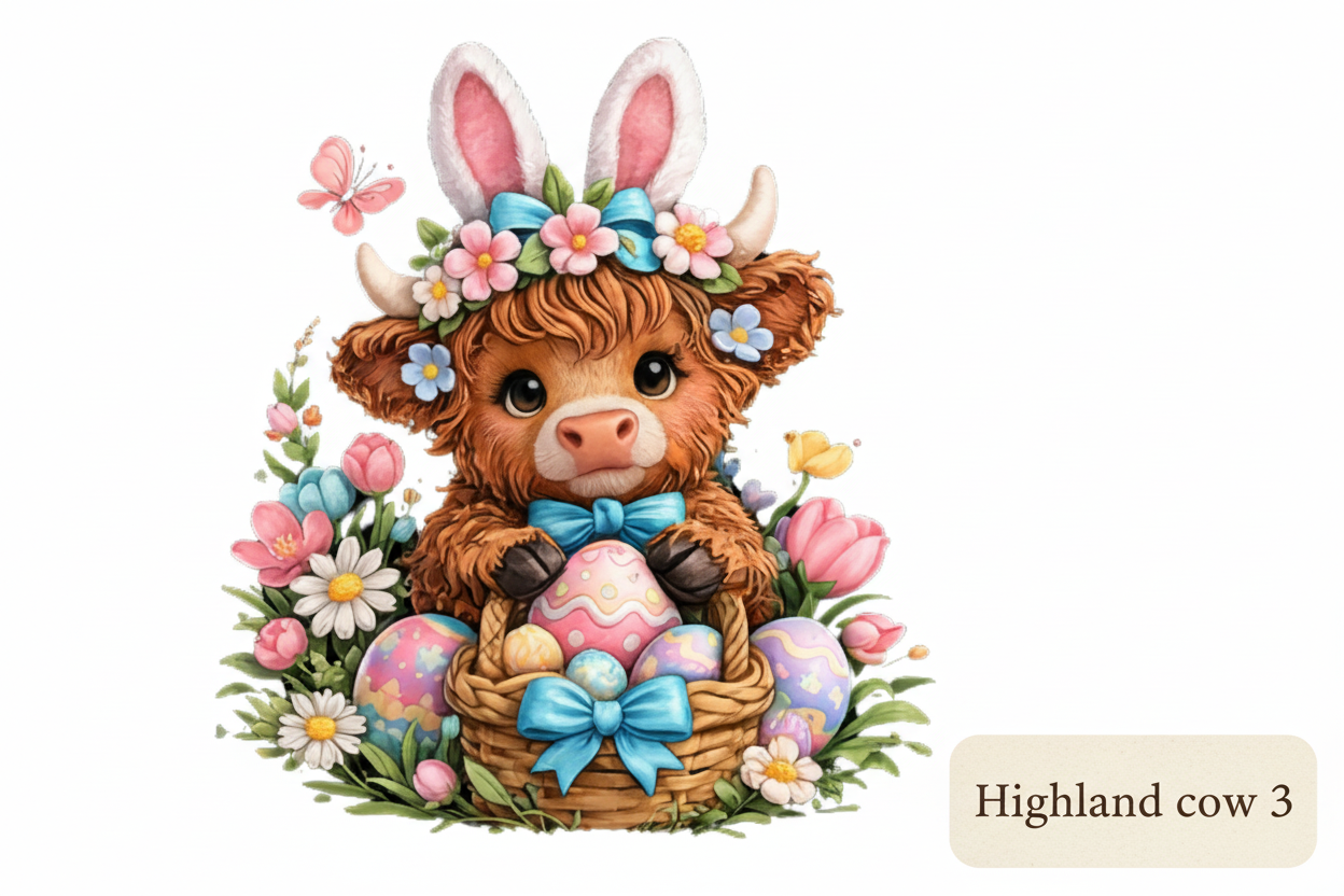 Cute Easter Highland Cow Shirt Collection