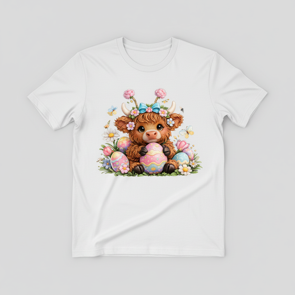Cute Easter Highland Cow Shirt – Pastel Spring Graphic Tee