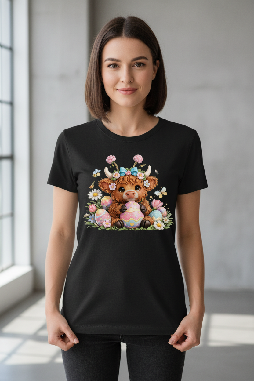 Cute Easter Highland Cow Shirt – Pastel Spring Graphic Tee