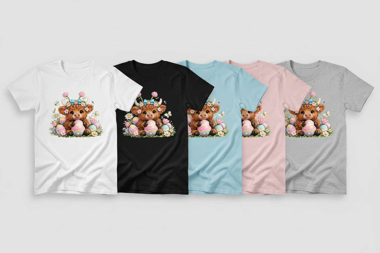 Cute Easter Highland Cow Shirt – Pastel Spring Graphic Tee