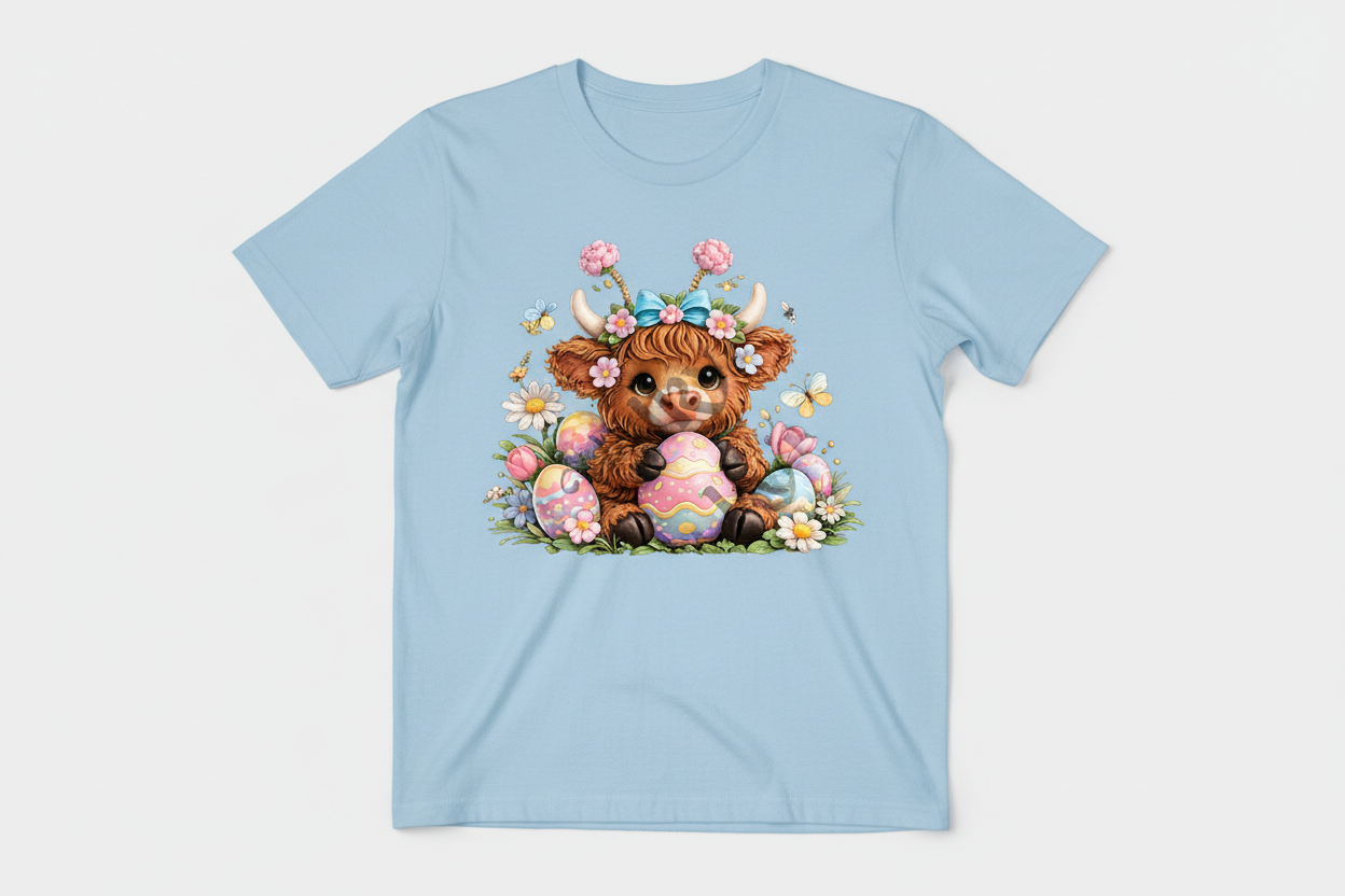 Cute Easter Highland Cow Shirt – Pastel Spring Graphic Tee