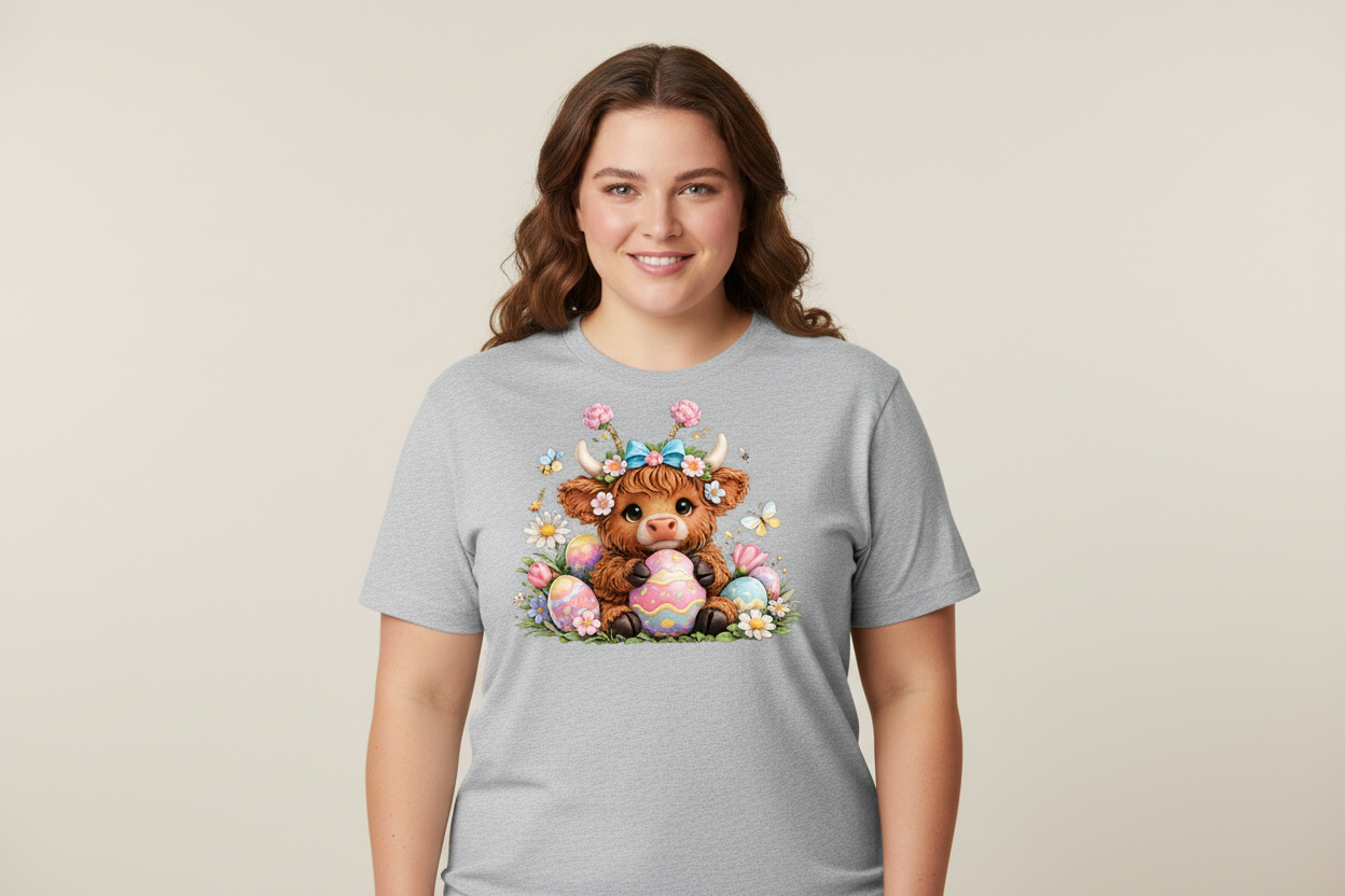 Cute Easter Highland Cow Shirt – Pastel Spring Graphic Tee