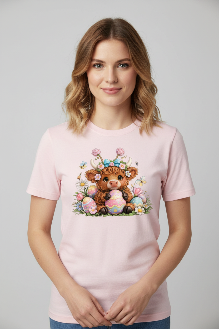 Cute Easter Highland Cow Shirt – Pastel Spring Graphic Tee