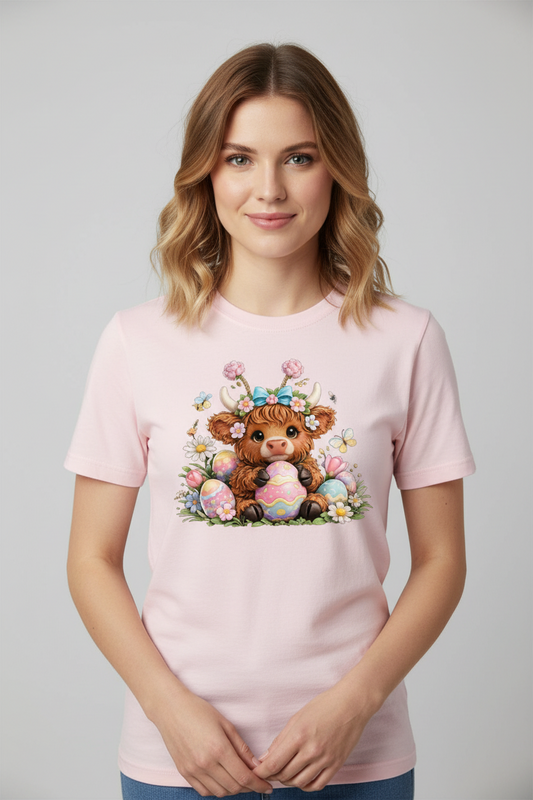 Cute Easter Highland Cow Shirt – Pastel Spring Graphic Tee